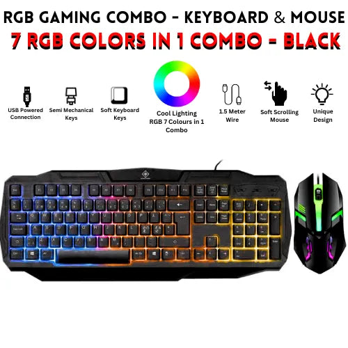RGB Gaming Keyboard & Mouse Combo | 7-Colour Wired Set