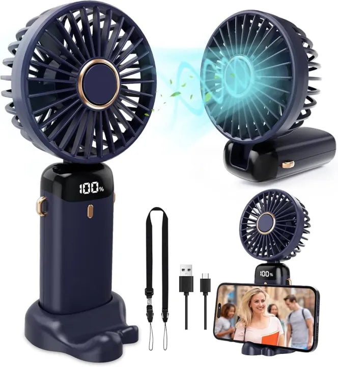5-Speed Mini Fan | LED Display, Foldable & USB Rechargeable