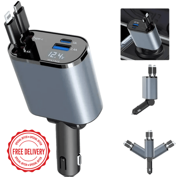 4-in-1 RETRACTABLE CAR PHONE CHARGER-120W