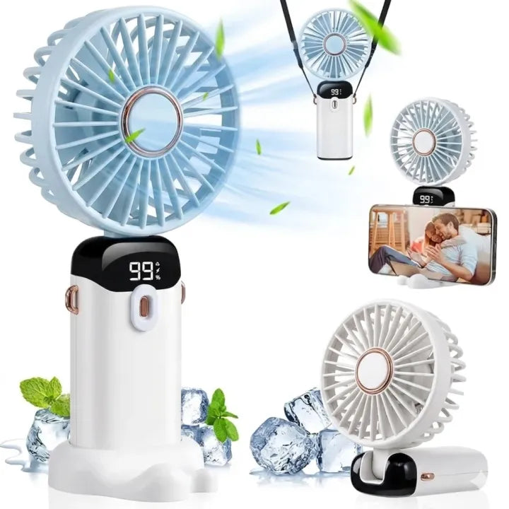 5-Speed Mini Fan | LED Display, Foldable & USB Rechargeable