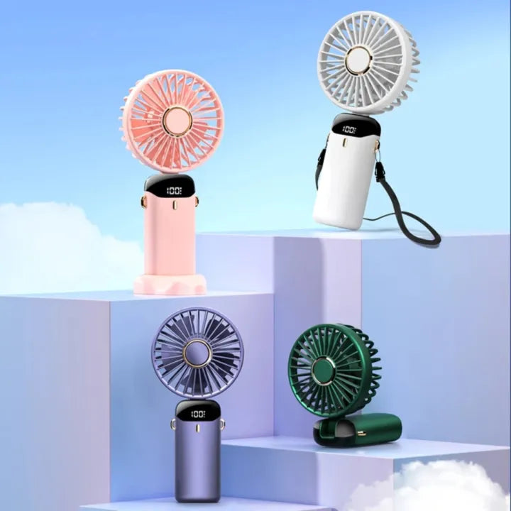 5-Speed Mini Fan | LED Display, Foldable & USB Rechargeable
