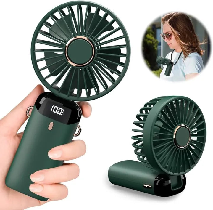 5-Speed Mini Fan | LED Display, Foldable & USB Rechargeable