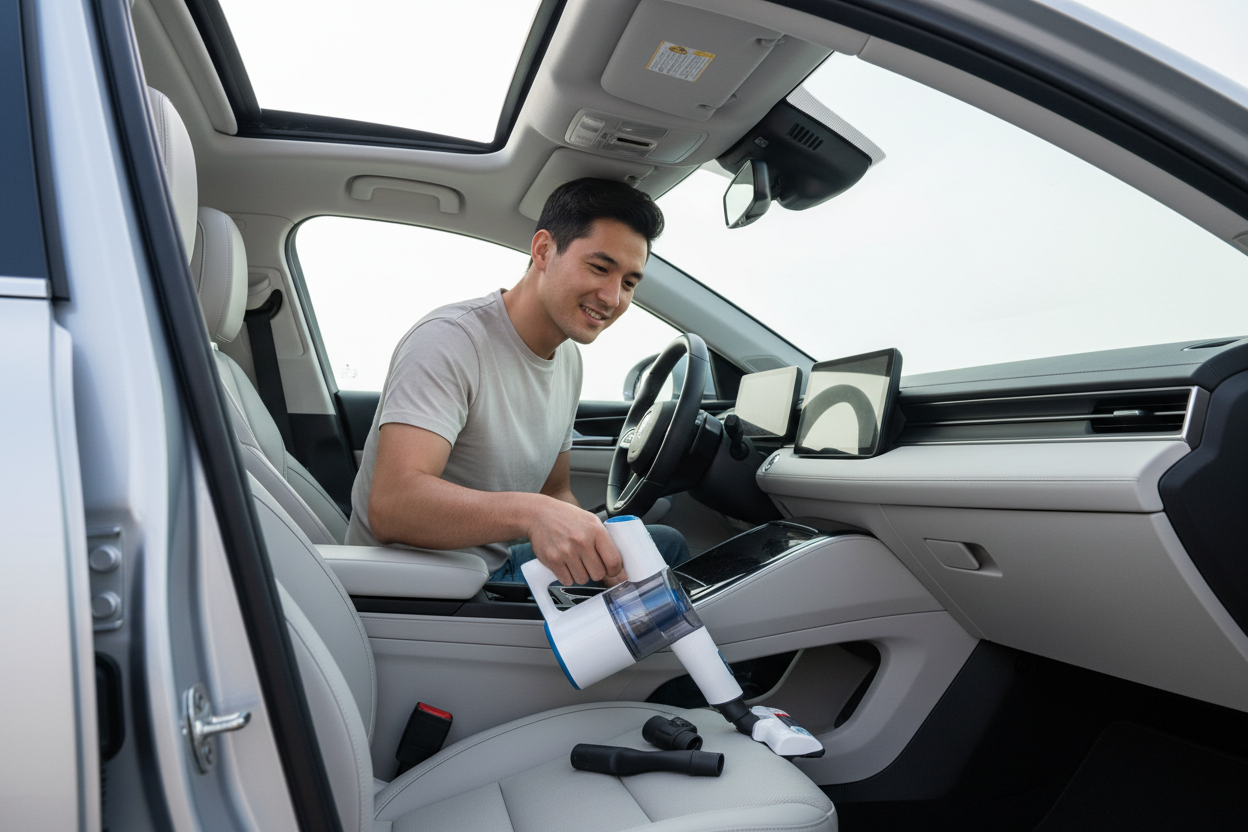 Portable Vacuum Cleaner Cleaning Car Interior - Lifestyle Shot