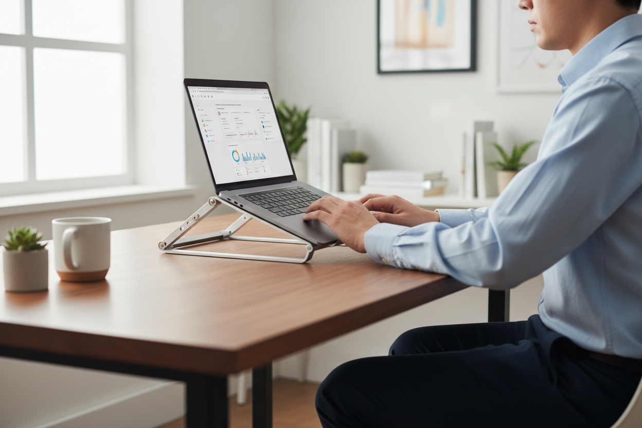 Laptop Stand Lifestyle Shot - Ergonomic Work Setup